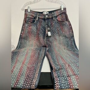 Fashion Nova Rhinestone Embellished Straight Leg Jeans